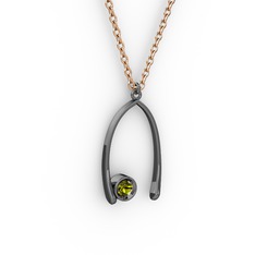 Taşlı Dilek Kolye - Peridot 925 ayar siyah rodyum kaplama gümüş kolye (40 cm rose altın rolo zincir) #32fxsr