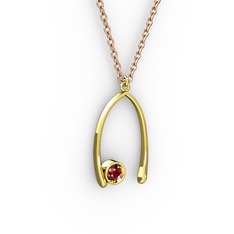 Taşlı Dilek Kolye - Garnet 14 ayar altın kolye (40 cm rose altın rolo zincir) #44khli