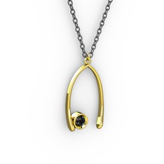 Taşlı Dilek Kolye - Siyah zirkon 18 ayar altın kolye (40 cm gümüş rolo zincir) #7mcb1k