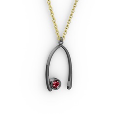 Taşlı Dilek Kolye - Garnet 925 ayar siyah rodyum kaplama gümüş kolye (40 cm altın rolo zincir) #aok6vm