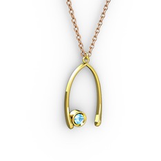 Taşlı Dilek Kolye - Akuamarin 18 ayar altın kolye (40 cm rose altın rolo zincir) #omto8h