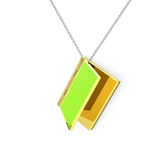 Kitap Kolye - 18 ayar altın kolye (Neon yeşil mineli, 40 cm beyaz altın rolo zincir) #1yjciu7