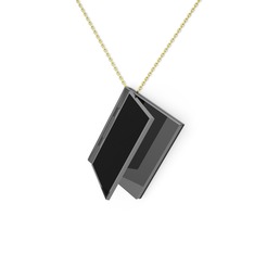 Kitap Kolye - 925 ayar siyah rodyum kaplama gümüş kolye (Siyah mineli, 40 cm altın rolo zincir) #fbljag