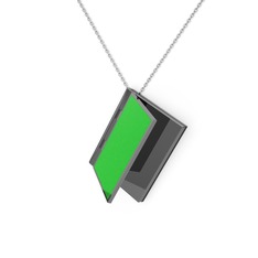Kitap Kolye - 925 ayar siyah rodyum kaplama gümüş kolye (Yeşil mineli, 40 cm beyaz altın rolo zincir) #icdqam