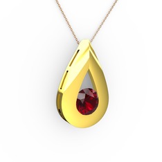 Alura Kolye - Garnet 14 ayar altın kolye (40 cm rose altın rolo zincir) #yx5433