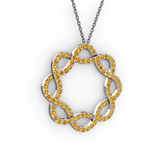 Lienna Kolye - Sitrin 14 ayar beyaz altın kolye (40 cm gümüş rolo zincir) #10kbzh2