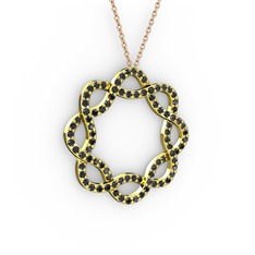 Lienna Kolye - Siyah zirkon 14 ayar altın kolye (40 cm rose altın rolo zincir) #1aiidag