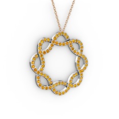 Lienna Kolye - Sitrin 18 ayar beyaz altın kolye (40 cm rose altın rolo zincir) #1mpmk9u