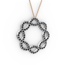 Lienna Kolye - Siyah zirkon 18 ayar beyaz altın kolye (40 cm rose altın rolo zincir) #qkrf5m