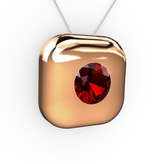 Moria Tektaş Kolye - Garnet 8 ayar rose altın kolye (40 cm gümüş rolo zincir) #14mufck