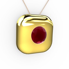 Moria Tektaş Kolye - Kök yakut 14 ayar altın kolye (40 cm rose altın rolo zincir) #1cy8qb7