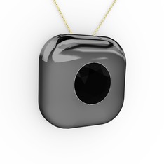 Moria Tektaş Kolye - Siyah zirkon 925 ayar siyah rodyum kaplama gümüş kolye (40 cm altın rolo zincir) #1dsfimp