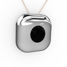 Moria Tektaş Kolye - Siyah zirkon 8 ayar beyaz altın kolye (40 cm rose altın rolo zincir) #1hxy73m