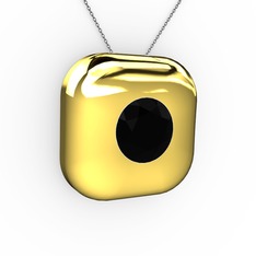 Moria Tektaş Kolye - Siyah zirkon 18 ayar altın kolye (40 cm gümüş rolo zincir) #1ougs9y