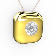 Moria Tektaş Kolye - Beyaz zirkon 8 ayar altın kolye (40 cm rose altın rolo zincir) #1shuxx0