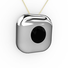 Moria Tektaş Kolye - Siyah zirkon 8 ayar beyaz altın kolye (40 cm gümüş rolo zincir) #7gb0bj