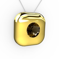 Moria Tektaş Kolye - Dumanlı kuvars 8 ayar altın kolye (40 cm gümüş rolo zincir) #df99qh
