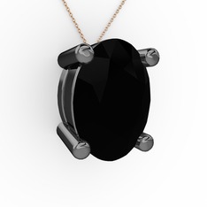 Oval Kolye - Siyah zirkon 925 ayar siyah rodyum kaplama gümüş kolye (40 cm rose altın rolo zincir) #11g486r
