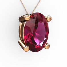 Oval Kolye - Rodolit garnet 14 ayar rose altın kolye (40 cm rose altın rolo zincir) #12rmbwk