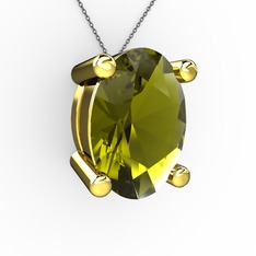 Oval Kolye - Peridot 18 ayar altın kolye (40 cm gümüş rolo zincir) #138th8s