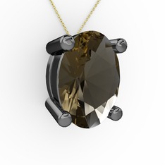 Oval Kolye - Dumanlı kuvars 925 ayar siyah rodyum kaplama gümüş kolye (40 cm gümüş rolo zincir) #13y75tf