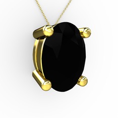 Oval Kolye - Siyah zirkon 8 ayar altın kolye (40 cm altın rolo zincir) #1b6bbko