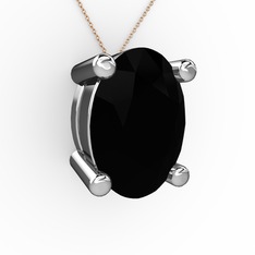 Oval Kolye - Siyah zirkon 14 ayar beyaz altın kolye (40 cm gümüş rolo zincir) #1e7uqoh