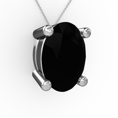 Oval Kolye - Siyah zirkon 925 ayar gümüş kolye (40 cm beyaz altın rolo zincir) #1vy4jzb