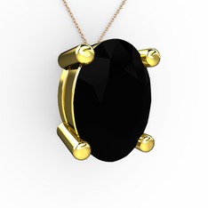 Oval Kolye - Siyah zirkon 14 ayar altın kolye (40 cm gümüş rolo zincir) #3m3wqh