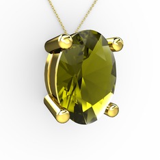 Oval Kolye - Peridot 8 ayar altın kolye (40 cm altın rolo zincir) #4muww