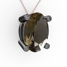 Oval Kolye - Dumanlı kuvars 925 ayar siyah rodyum kaplama gümüş kolye (40 cm rose altın rolo zincir) #9wamh4