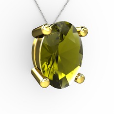 Oval Kolye - Peridot 18 ayar altın kolye (40 cm beyaz altın rolo zincir) #j4n63r