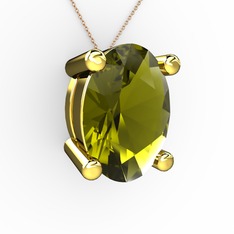 Oval Kolye - Peridot 14 ayar altın kolye (40 cm rose altın rolo zincir) #qfhmxr