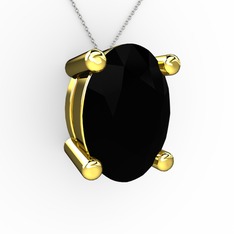 Oval Kolye - Siyah zirkon 8 ayar altın kolye (40 cm beyaz altın rolo zincir) #rd2grt