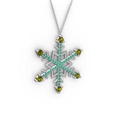 Aloin Kar Tanesi Kolye - Peridot ve yeşil kuvars 14 ayar beyaz altın kolye (40 cm beyaz altın rolo zincir) #j4gqlb