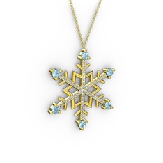 Aloin Kar Tanesi Kolye - Akuamarin ve beyaz zirkon 18 ayar altın kolye (40 cm gümüş rolo zincir) #vlsx43