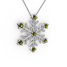 Lael Kar Tanesi Kolye - Peridot 14 ayar beyaz altın kolye (40 cm gümüş rolo zincir) #105sw6u