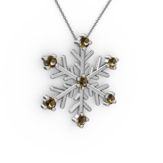 Lael Kar Tanesi Kolye - Dumanlı kuvars 14 ayar beyaz altın kolye (40 cm gümüş rolo zincir) #1bxf9lw