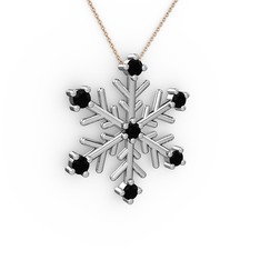 Lael Kar Tanesi Kolye - Siyah zirkon 925 ayar gümüş kolye (40 cm rose altın rolo zincir) #1kslzs