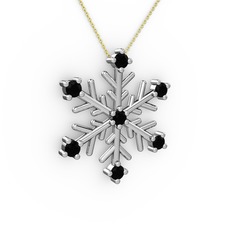 Lael Kar Tanesi Kolye - Siyah zirkon 14 ayar beyaz altın kolye (40 cm altın rolo zincir) #38gd5c