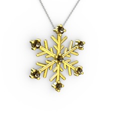 Lael Kar Tanesi Kolye - Dumanlı kuvars 14 ayar altın kolye (40 cm gümüş rolo zincir) #9448zc