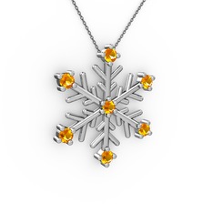 Lael Kar Tanesi Kolye - Sitrin 18 ayar beyaz altın kolye (40 cm gümüş rolo zincir) #98yql7