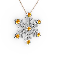 Lael Kar Tanesi Kolye - Sitrin 18 ayar beyaz altın kolye (40 cm gümüş rolo zincir) #ny99ql