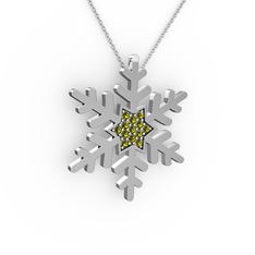 Vande Kar Tanesi Kolye - Peridot 18 ayar beyaz altın kolye (40 cm beyaz altın rolo zincir) #189d9nz