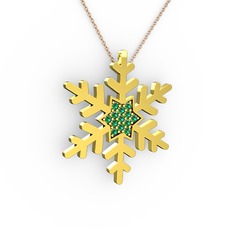 Vande Kar Tanesi Kolye - Yeşil kuvars 14 ayar altın kolye (40 cm gümüş rolo zincir) #1d8rete