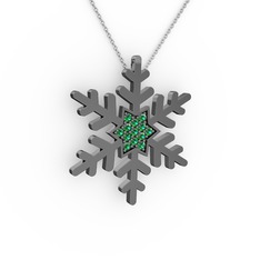Vande Kar Tanesi Kolye - Yeşil kuvars 925 ayar siyah rodyum kaplama gümüş kolye (40 cm beyaz altın rolo zincir) #63msst