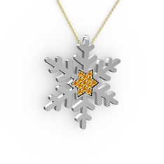 Vande Kar Tanesi Kolye - Sitrin 8 ayar beyaz altın kolye (40 cm gümüş rolo zincir) #scifdi
