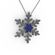 Vande Kar Tanesi Kolye - Lab safir 925 ayar siyah rodyum kaplama gümüş kolye (40 cm gümüş rolo zincir) #ybosvo