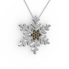 Vande Kar Tanesi Kolye - Dumanlı kuvars 14 ayar beyaz altın kolye (40 cm gümüş rolo zincir) #zzd95z
