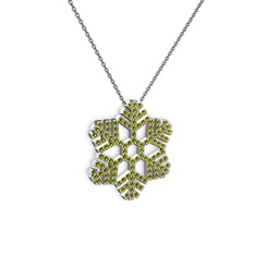 Neva Kar Tanesi Kolye - Peridot 14 ayar beyaz altın kolye (40 cm gümüş rolo zincir) #14tx0e0